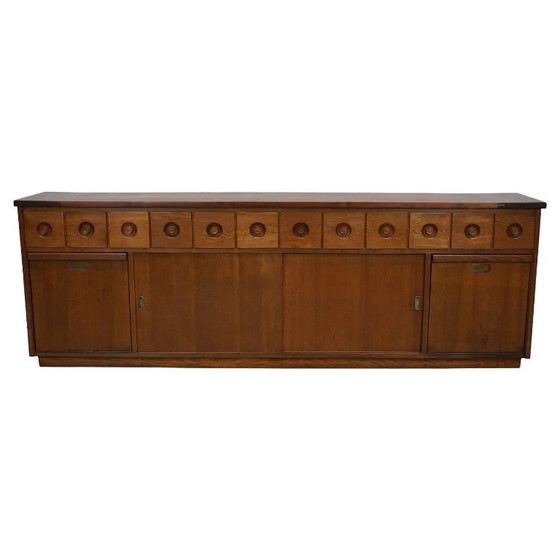 Image 1 of Grote Nederlandse industriële eiken apothekers- / bakkerijkast, ca. jaren 1950