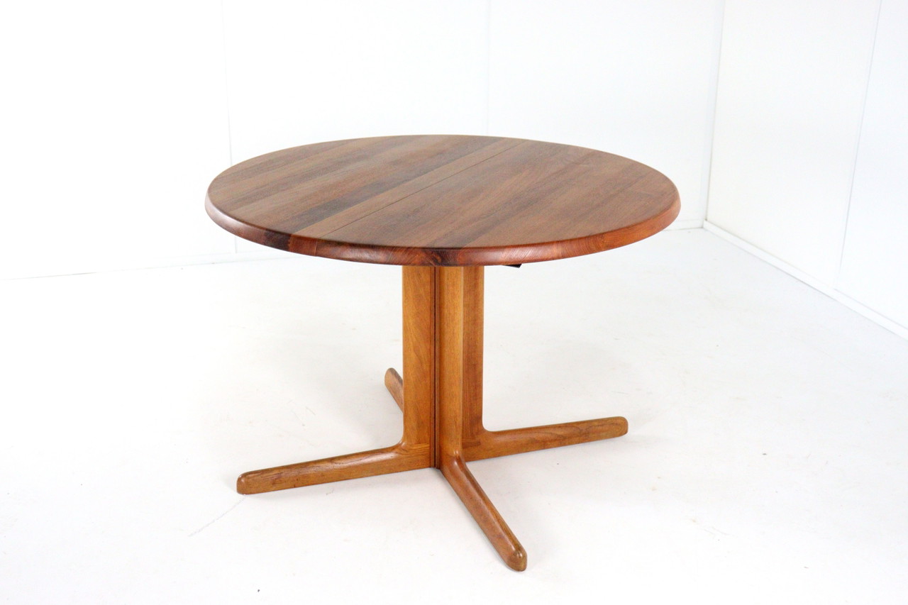 Tavolo da pranzo rotondo estensibile 2x in teak massello danese 'Hurup' Vintage