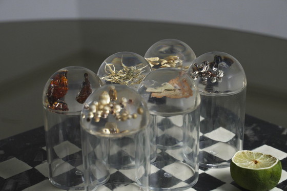 Image 1 of French Plexiglas Vintage Spice Container Jars – Set of 6 Preserved Herb Cylinders