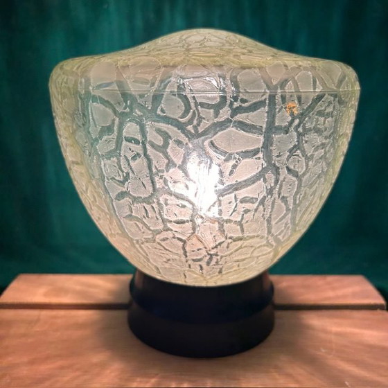 Image 1 of Antieke Art Deco Plafondlamp Groen Craquelé Glas plafonnière 1920's