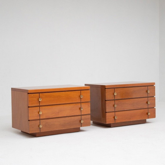 Image 1 of Coppia di comodini in legno con maniglie in ottone