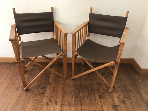 Wood and Leather Safari Folding Armchairs