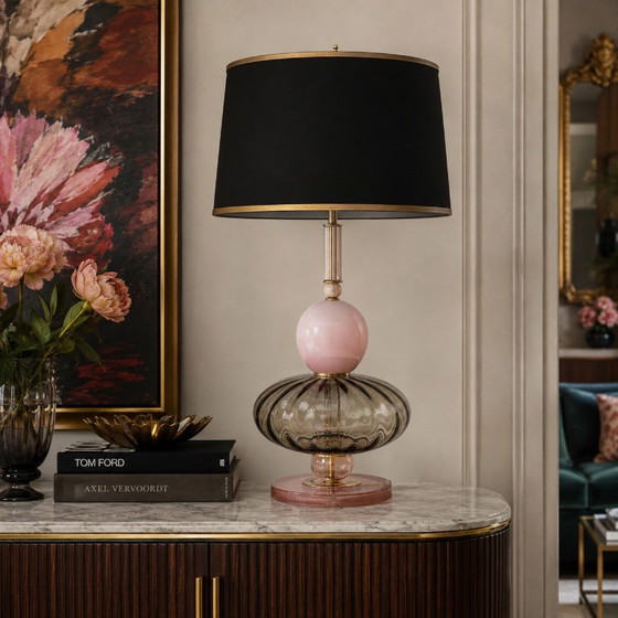 Pair of Geometric Murano Glass Table Lamps in Pink and Green, Sottsass Style (photo 6 of 9)