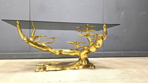 Tavolino da caffè in ottone a forma di bonsai, realizzato da Willy Daro negli anni '70.