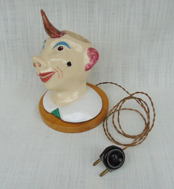 Image 1 of Vintage 1950s Ceramic Clown Head Table Lamp | Mid-Century Modern