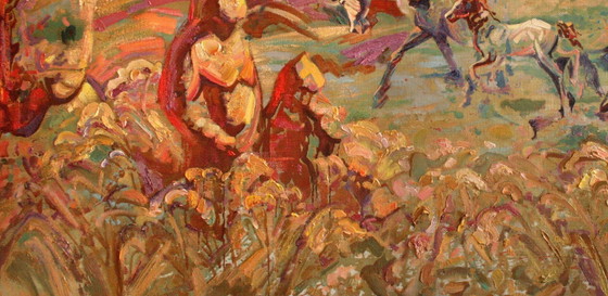Origineel olieverfschilderij: Landschapssymboliek, Paarden in de steppe – Schilderijen & Tekeningen, Canvas (photo 4 of 5)