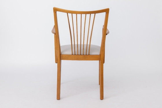 Vintage 1950s German Armchair | Solid Beech Wood | Newly Upholstered Chair – Dining chairs, Textile (photo 7 of 10)