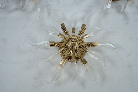 Set of three ceiling lamps in brass and crystal. Italy 1970s, Ceiling lights, Gold (photo 7 of 17)