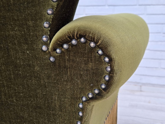 Image 1 of 1970s Danish Lounge Chair, Low, Furniture Velour, Ash Wood Legs