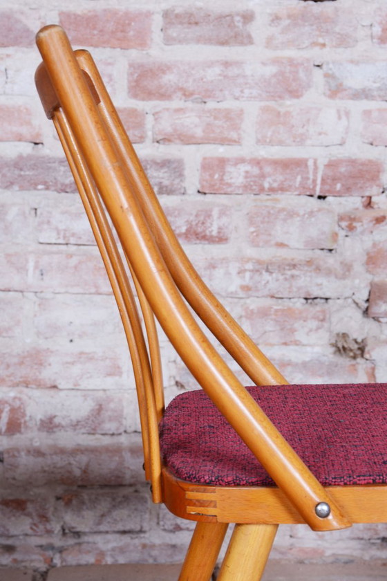 Set of Four Original Mid-Century Chairs, by Antonín Šuman, Beech, Czech, 1960s – Dining chairs, Textile, Wood (photo 6 of 10)
