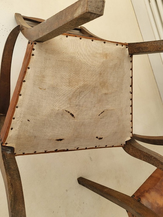 Image 1 of SUPERB PAIR OF VINTAGE ARMCHAIRS FROM THE 1940s AND 1950s IN LEATHER & OAK