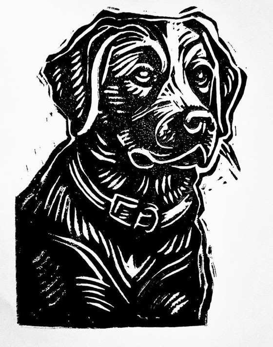 Image 1 of Custom Linocut Dog Portrait | Handmade Pet Art