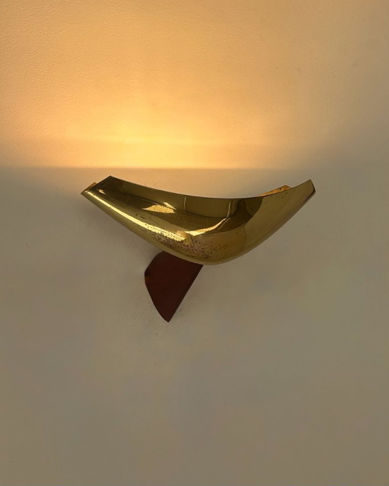 Paar vintage wandlampen van exotisch hout en messing, Italië 1980 – Brass (photo 7 of 7)