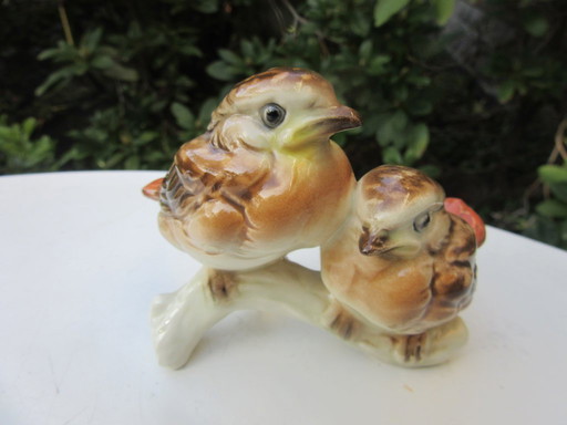 Figurita pequeña de Goebel con pareja de pájaros, firmada y numerada, vintage.