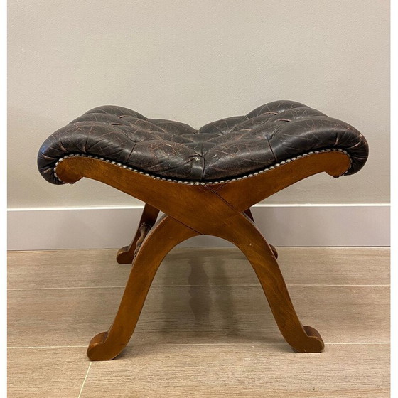 Image 1 of Vintage brown leather footrest, 1970