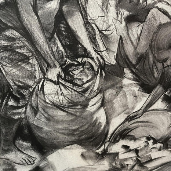 Denis Matemo, Scène de Marché, Fusain sur Toile, 2016 – Peintures et dessins, Canvas (photo 9 of 17)