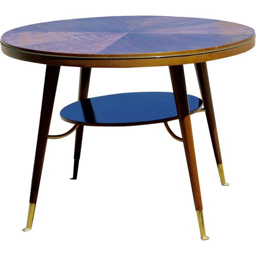 Table d'appoint vintage en laiton et noyer, Italie, 1960