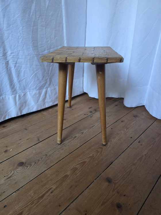 Vintage Folk Art Matchstick Side Table / Mid-Century Matchstick Table – Plant table, Wood (photo 8 of 8)