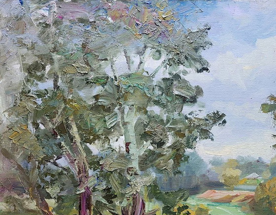 Pittura a olio originale Paesaggio naturale Colline Pioppo argentato – Dipinti e disegni, Canvas (photo 4 of 7)