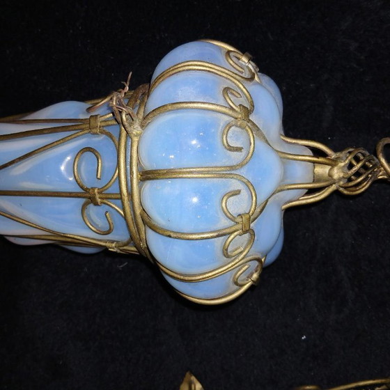 Image 1 of Rare Ancienne Lanterne Venitienne Cage Murano Verre Opalescent Venise