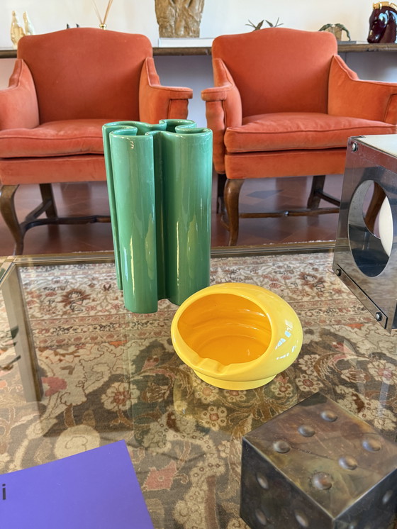 Image 1 of Cendrier en céramique jaune de l'ère spatiale, Viba Italie 1970