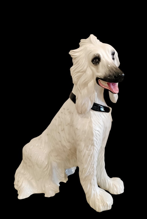 Statua vintage XL in ceramica, levriero afgano, dall'Italia