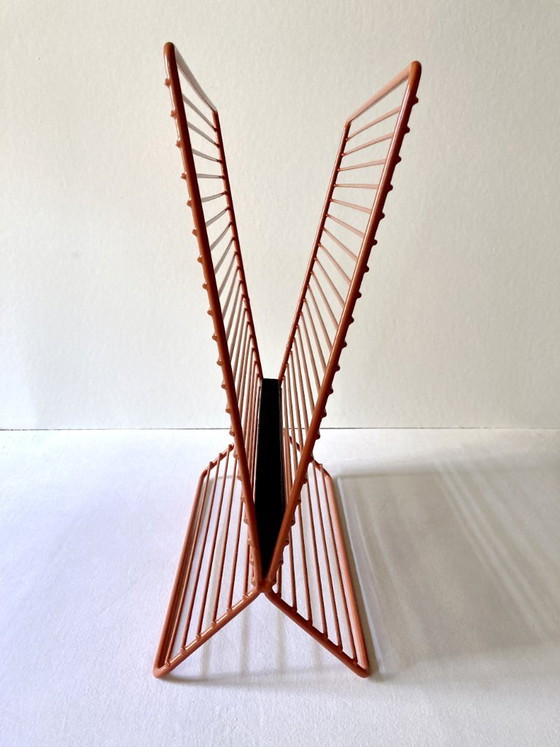 Image 1 of Wire metal magazine rack with triangular compartment, 1950s