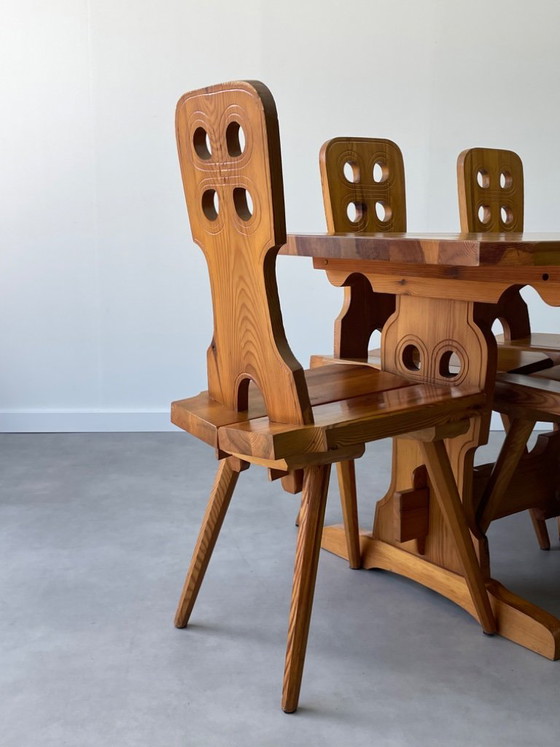 Vintage Brutalistische Eethoek – Tiroler Stijl (6 stoelen) – Eetkamerset, Wood (photo 4 of 18)