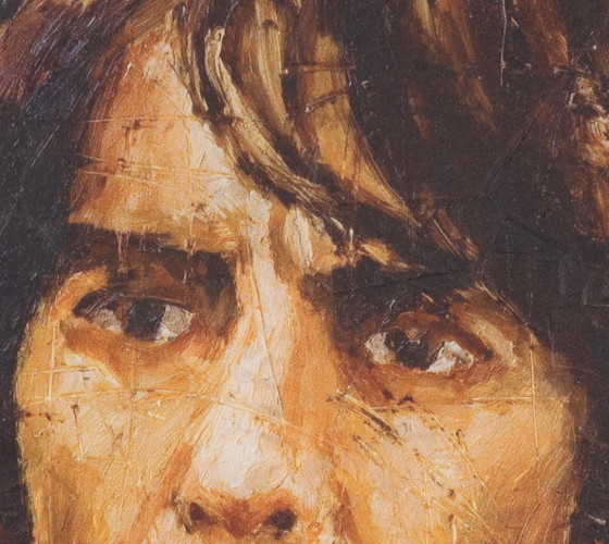 Image 1 of Oliver Jordan (1958) - Portret van George Harrison - 2005 - Olieverf op een LP - 43 x 43 cm