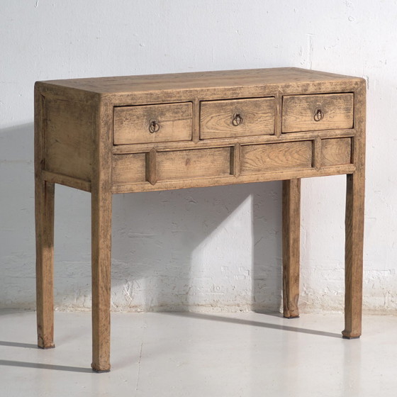 Console antique en sapin avec trois tiroirs – Chine, vers 1930 (photo 4 of 40)