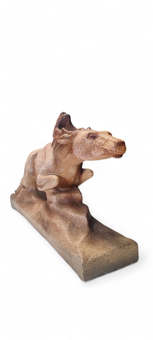 Grande statue de renne en céramique Art-déco 1950s