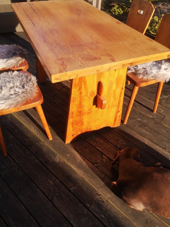 Image 1 of Göran Malmvall, Table à manger suédoise vintage, Pin massif 1940's. Fourrure suédoise