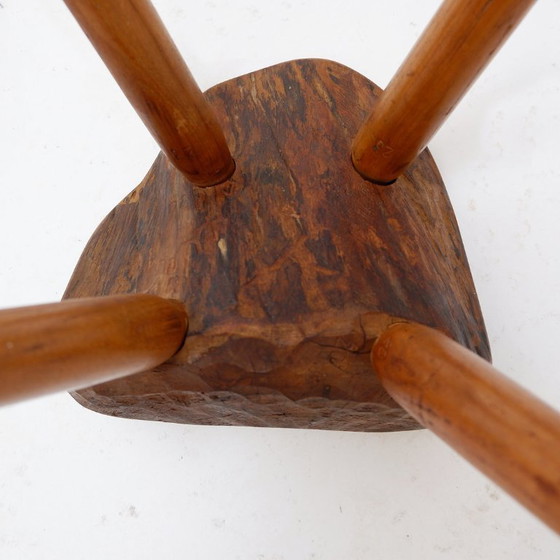 Image 1 of Vintage stool carved with organic shapes – Solid wood, 1960s