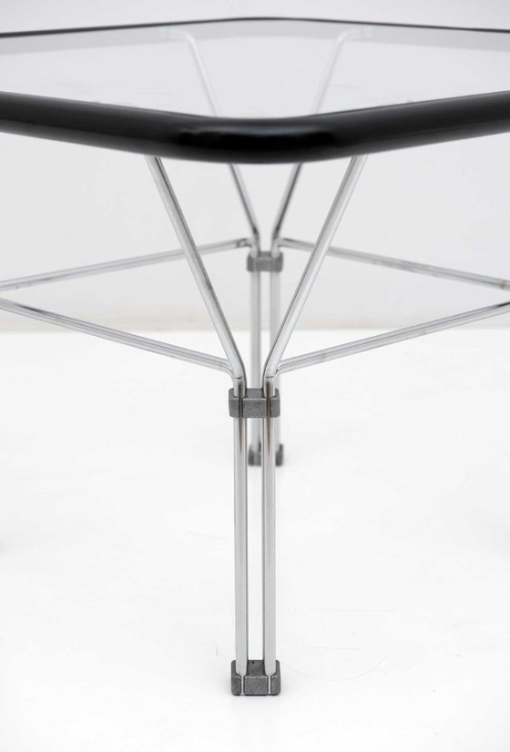 Image 1 of Tavolino da caffè in cristallo e acciaio postmoderno attribuito a Niels Bendtsen, anni '70
