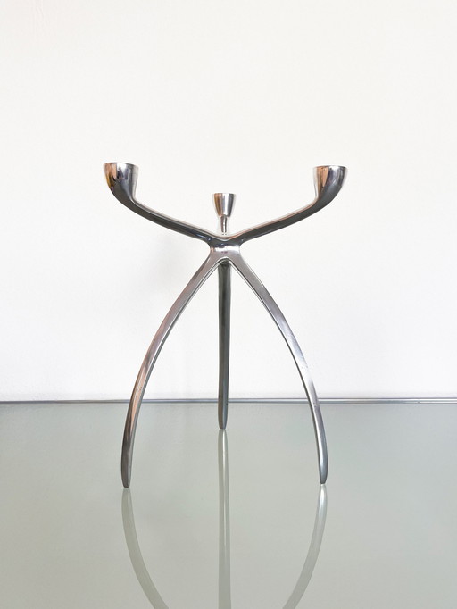 Vintage Space Age Chrome Tripod Candlestick