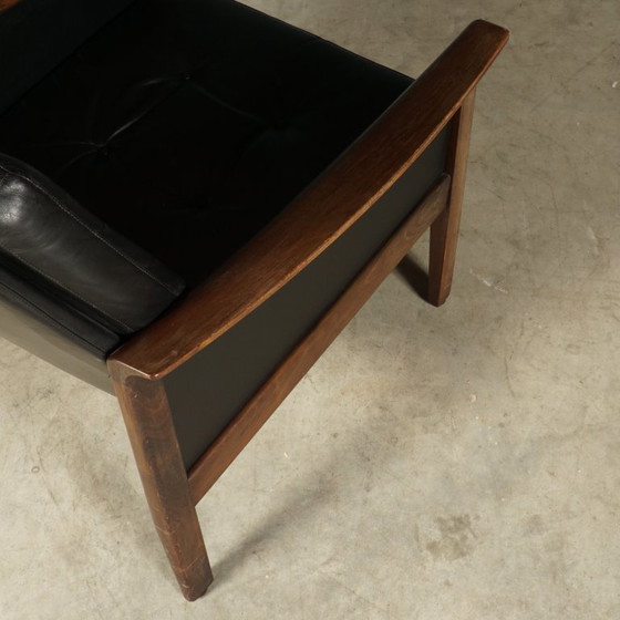 Image 1 of Vintage zwart lederen fauteuil – jaren 60