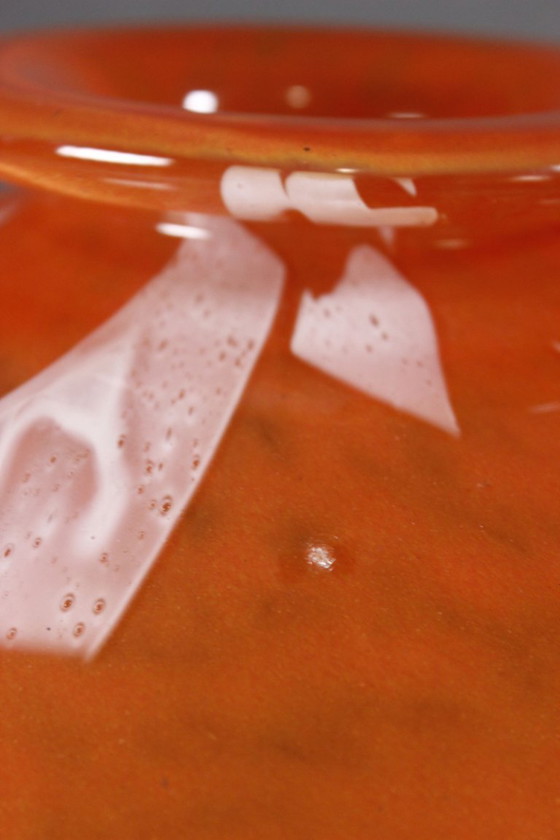 Image 1 of LORRAIN Daum Croismare Nancy - Large 6 kg orange & white marbled vase, 1920s