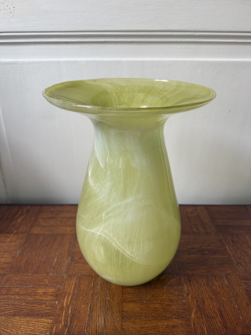 Yellow glass vase, hand-painted cold