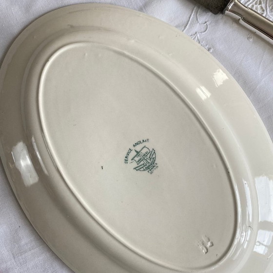 Image 1 of Oval serving platter, antique earthenware, Creil and Montereau ironstone, English service, green