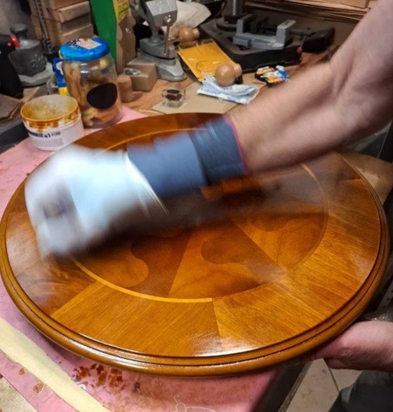 Elegante Tavolino Intarsiato, Lucidato a Mano con Gommalacca, Tavolini, Legno, Marrone (foto 8 di 8)