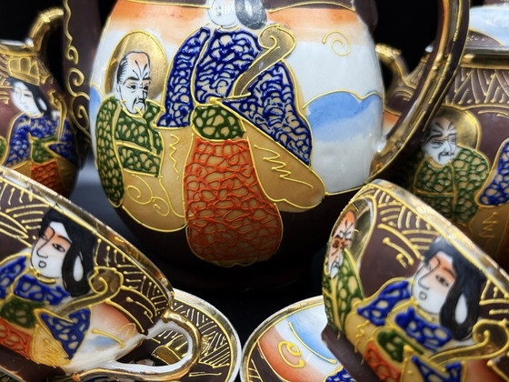Image 1 of Vintage Satsuma - Hand-painted fine porcelain coffee set for 10 people