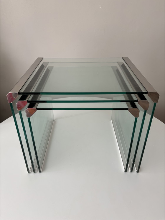 Image 1 of Galotti & Radice "T35" nesttafels glas 1975 Italiaans design
