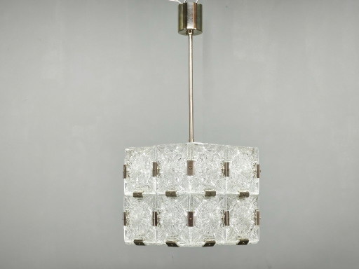 1970s Kamenicky Senov Czech Crystal Glass and Chrome Pendant Light