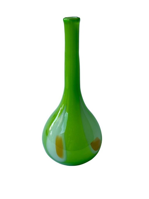 Italian Design - Lime Green 70s Teardrop Vase Cased Glass