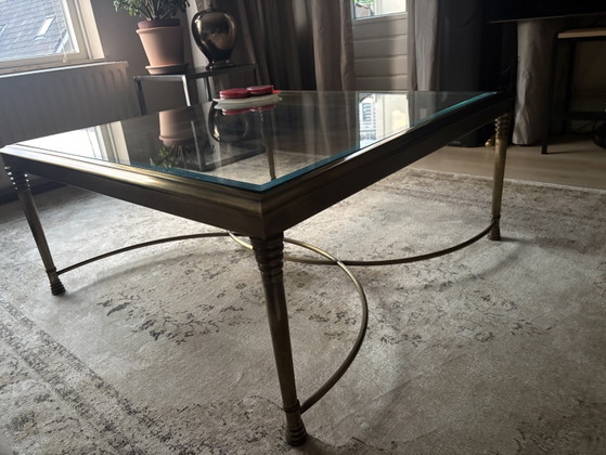 Table basse Vintage Hollywood Regency – style Maison Jansen – Laiton & Verre biseauté – Tables basses, Brass (photo 5 of 5)