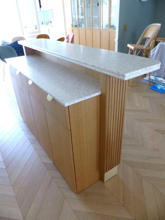 Image 1 of Moderne Bar aus massiver Eiche und doppelter Terrazzo-Arbeitsplatte – Einzigartiges Stück