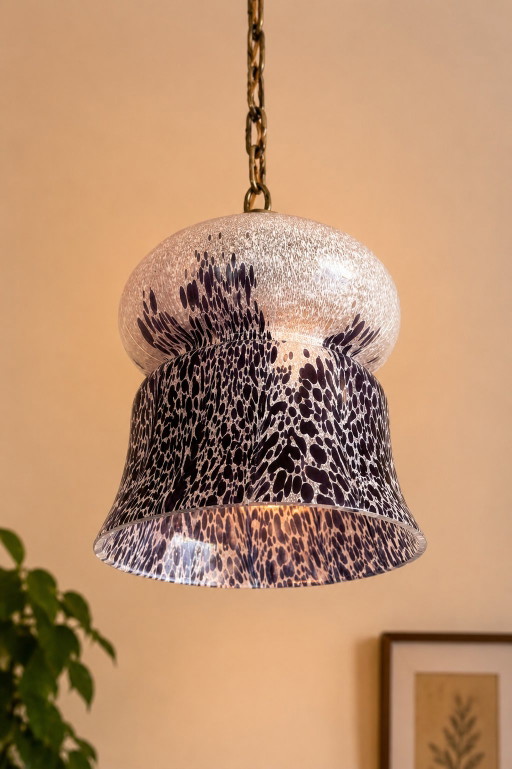 Lámpara colgante de cristal de Murano – soplada a mano – violeta/blanco – estilo vintage de los años 70 – hanglampen, Glass
