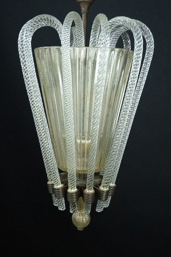 Image 1 of Raro lampadario in vetro di Murano Art Déco di Archimede Seguso, Italia, anni '30