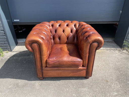 Fauteuil Club Cognac Bendic – Leather, Wood
