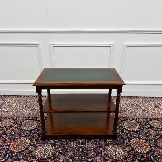 Klassieke Engelse Sidetable met groen lederen blad – Bijzettafels, Leer, Hout (photo 3 of 9)